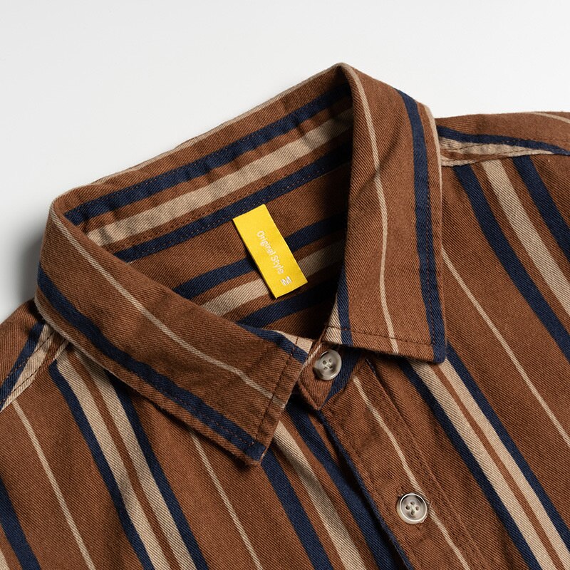 Camisas De algodón De manga larga con botones para Hombre, Camisas De rayas verticales verdes Vintage, Tops, ropa De calle coreana