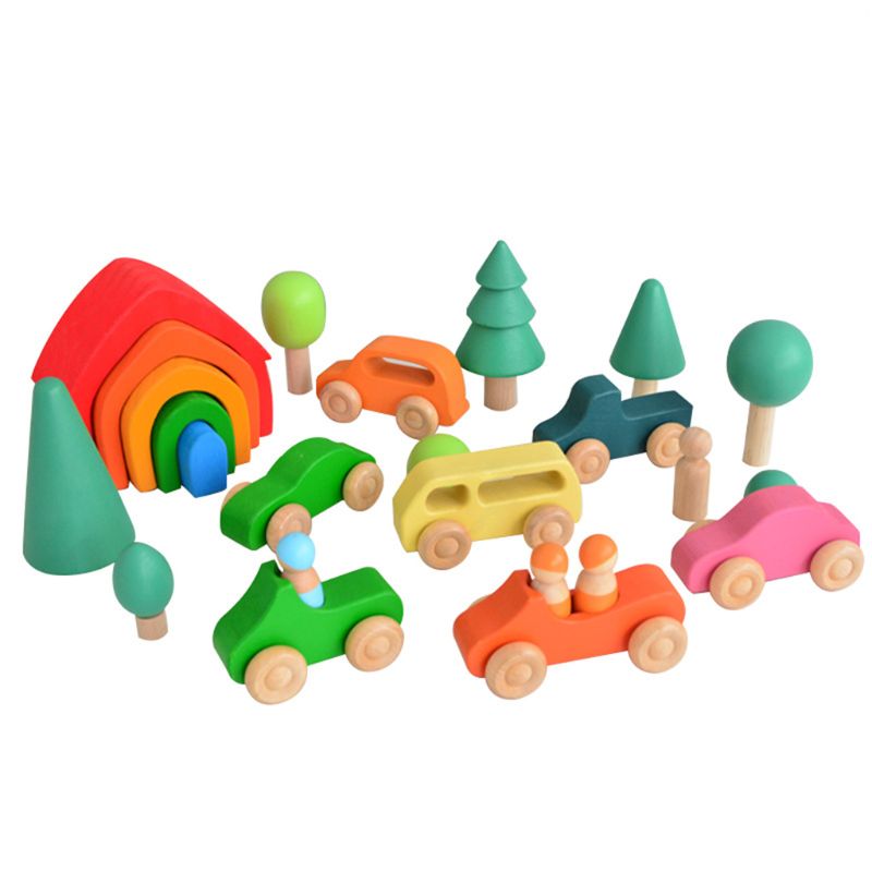 Regalo educativo dell'albero di simulazione dell'arcobaleno dei giocattoli di legno dei blocchi di costruzione della foresta dei bambini