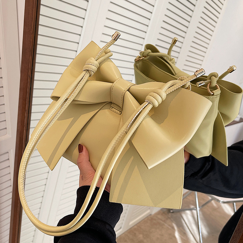 Texture Bow Small Bag Women&#39;s Bag 2022 Personality Simple Shoulder Underarm Bag All-match Messenger Bag