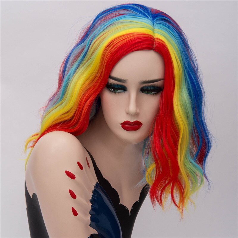 Viclig peruka robić Cosplay dla kobiet czarny biały zielony fioletowy niebieski szwy gradient tęcza kolorowe peruki kręstożek krótkie włosy syntetyczne: Niebieski