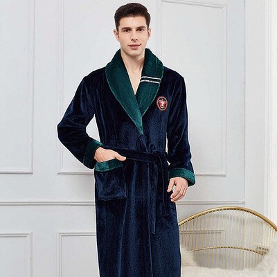 heren gewaad winterbadjas mannelijke lange dikke warme badstof fleece handdoek kamerjas paar thuis badjassen: XXXL / Bruin