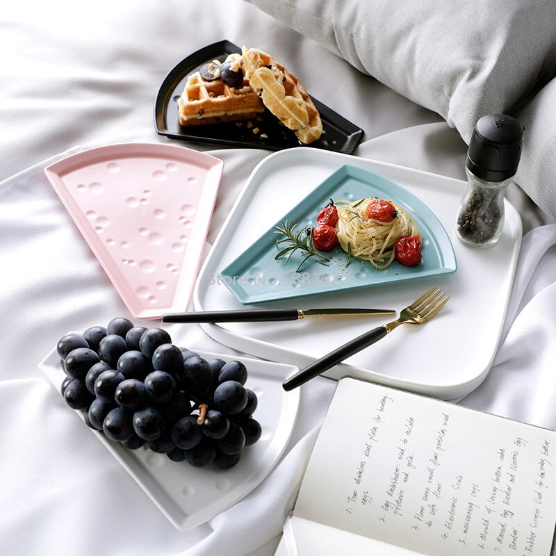Pizza Shape ceramic grid fruit plate snack plate serving platter small dish tray Home desktop dried fruit snack tray