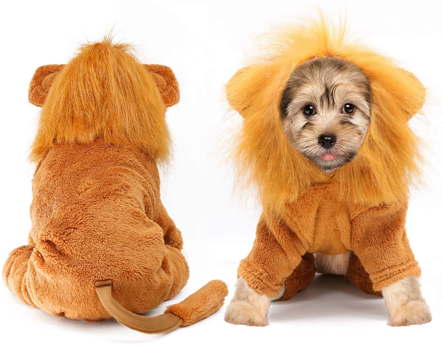 Dog Lion Costume with Lion Mane Cap, Fancy Cartoon Christmas Halloween Costumes, Pet Hoodie Jumpsuit for Role Playing