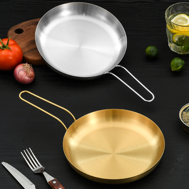 Durable Stainless Steel Golden Sliver Frying Pan Steak Skillet Roasting Cooking Pots Kitchenware Kitchen Cookware Accessories