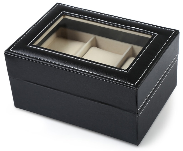 3 slots pu læder ur organizer sorte ure opbevaringsæsker etui smykkeholder etui