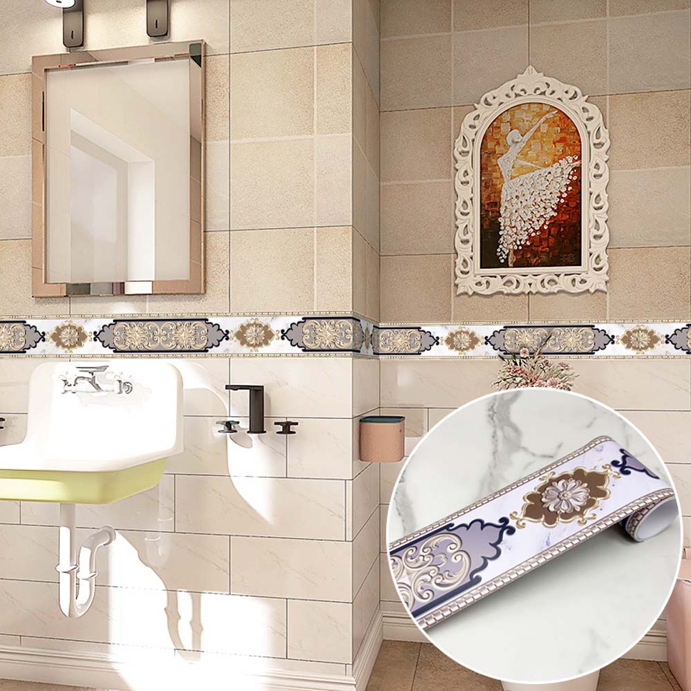 Pegatina de pared de esquina de rodapié de 240cm de longitud para baño y oficina, línea de cintura de vidrio, decoración del hogar, papel tapiz artístico de guía de onda de piso impermeable