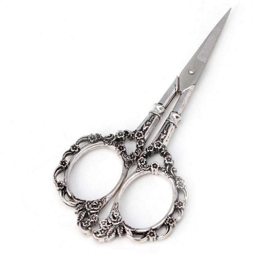 Tijeras florales Vintage europeas de acero inoxidable, papelería para costura, suministros de corte, tijeras de costura, herramientas de bricolaje, C26, 1 ud.: Silver