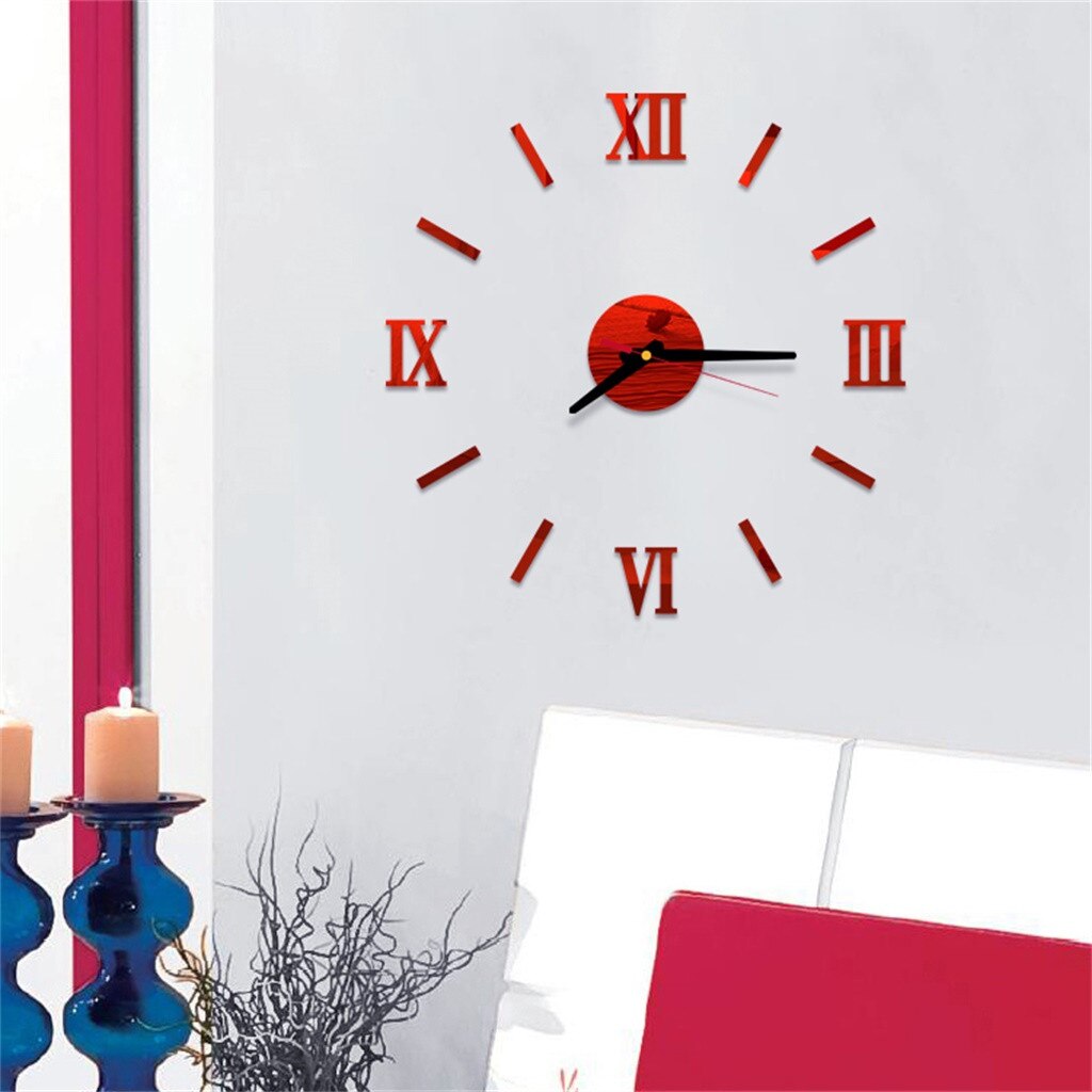 Наклейки На Стену 3d Diy Roman Numbers Acrylic Mirror Wall Sticker Clock Home Decor Mural Decals Wall Clock Modern: C