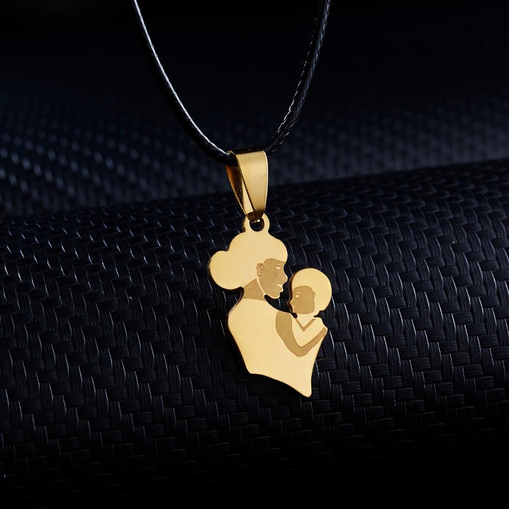 Rinhoo Mom Daughter Stainless Steel Leather Chain Necklace Charm Gold Pendant Necklaces Female Jewelry Mother&#39;s Day: 8