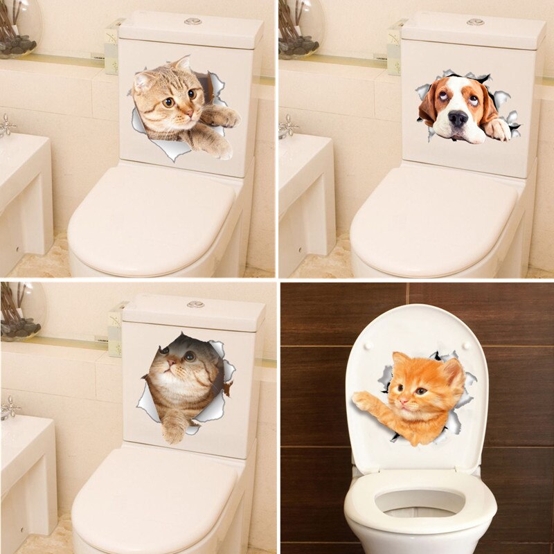 6 stuks 20 x 30 cm grijze kat wc-stoelstickers grappig voor deksel zelfklevende waterdichte badkamer muur auto stickers toilet deksel stickers grappig