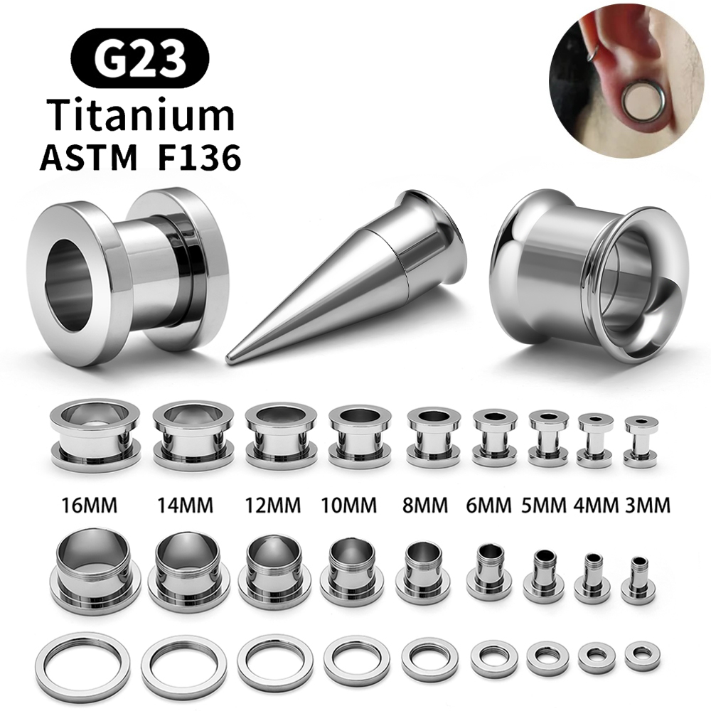 Tornillo de titanio G23, ajuste doble acampanado, oreja, túnel para carne, pendiente, expansor, ensanchador, Piercing, joyería corporal, medidores de oreja