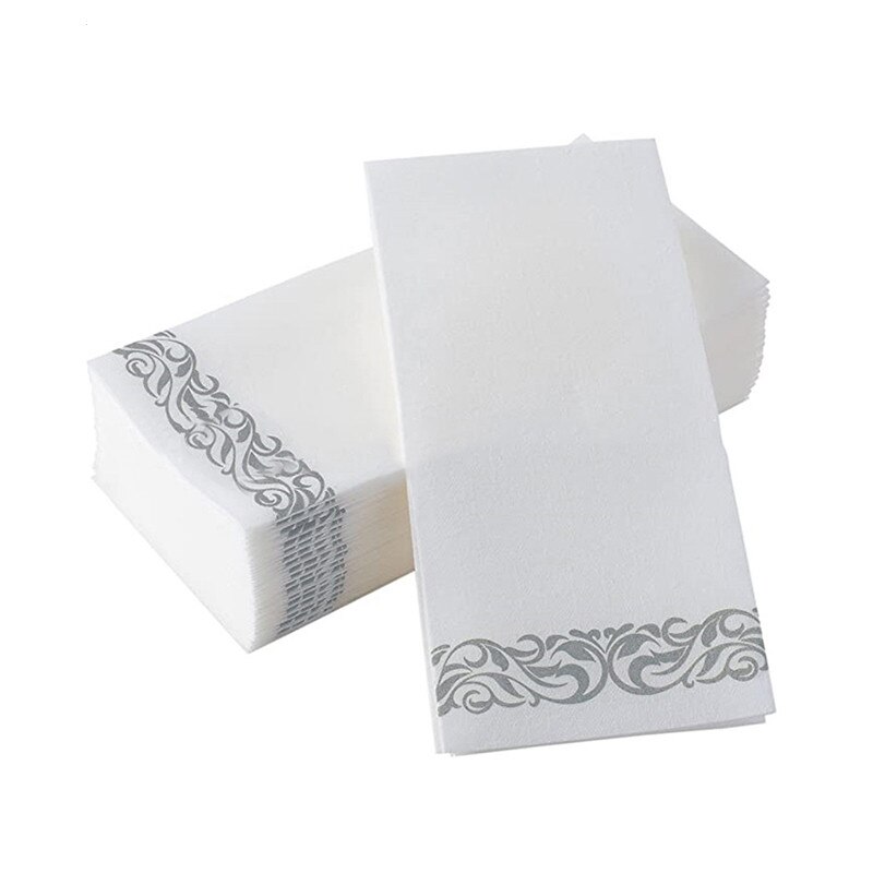 10 Stuks Wegwerp Servetten Papieren Tissue Servetten Hotel Tafelkleed Zacht Absorberend Papier Gast Handdoek Party Wedding Decoratieve: Silver 10sheets
