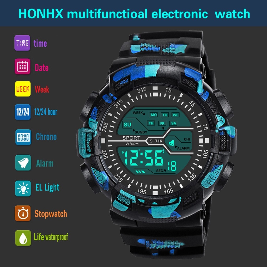 Reloj led deportivo multifuncional para adultos, resistente al agua, cronómetro Digital LCD, fecha, reloj de pulsera deportivo de goma
