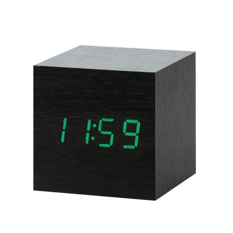Di Legno del Led Digital Alarm Clock Orologio Elettronico Con Controllo Acustico di Rilevamento Funzione Snooze Breve Quadrato Singolo Viso Orologi: L6