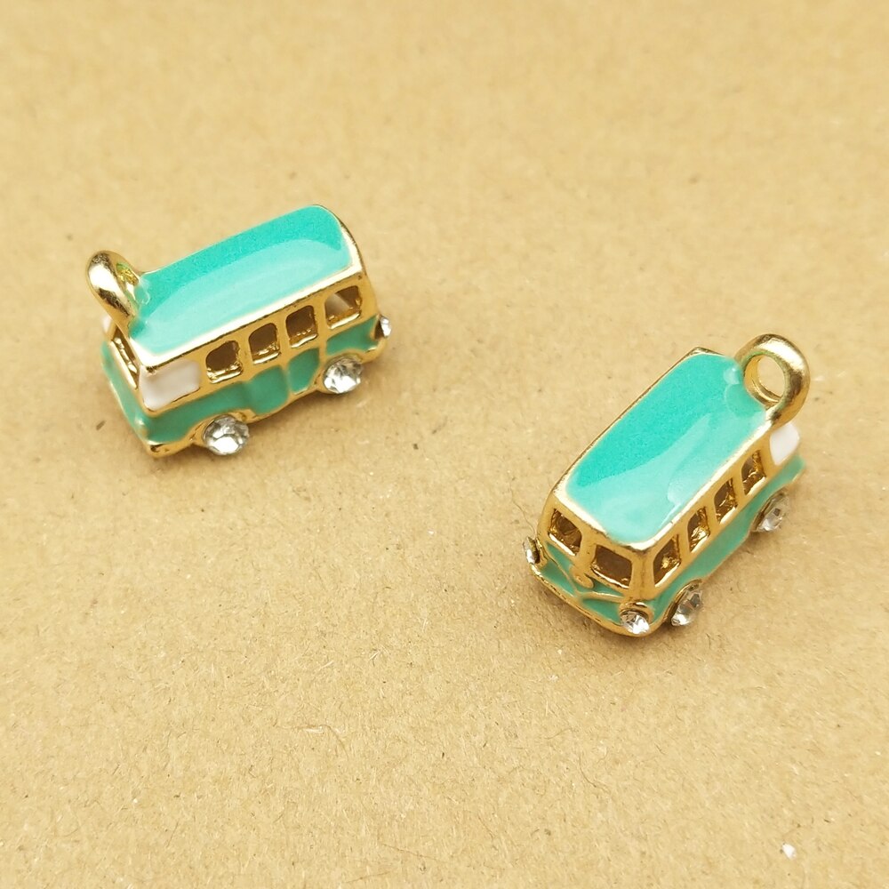 10pcs 11x19mm bus charm enamel charms for jewelry making and crafting charm bracelet pendant