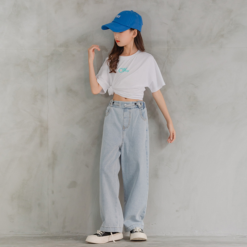 Pantalones vaqueros para niñas de 10 a 12 años, informal de pierna ancha para verano y otoño,