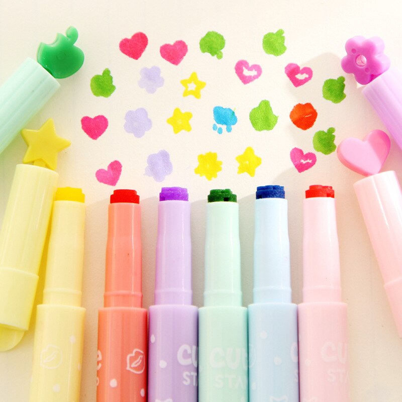 (6 stuks/partij) Kawaii Markers Multi Functionele Gekleurde Schrijven Pen Markeerstift