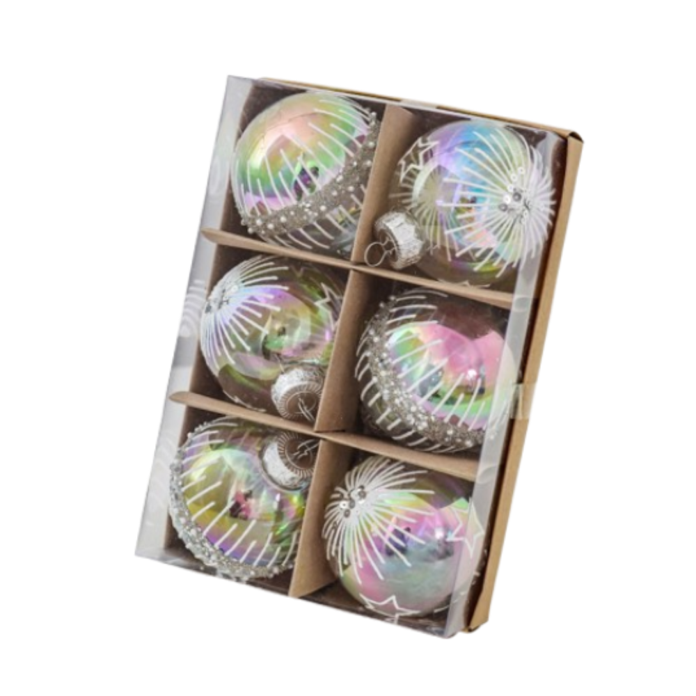 6 stuks 8 cm geschilderde kerstballen set kleurrijke herbruikbare gegalvaniseerde kerst hangende ballen prachtige onbreekbaar: Fluorescentie Geel