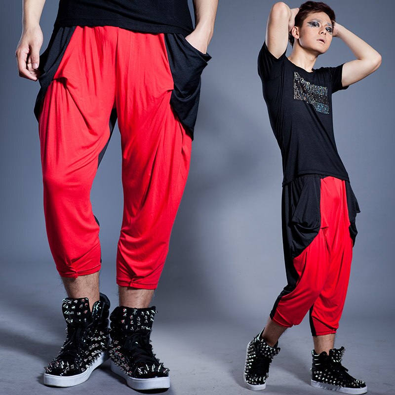 Stage Kostuum Mannen Casual Broek Hit Kleur Stiksels Mannelijke Harembroek Voeten Broek Nachtclub Bar Dj Ds Danser Rave dragen DNV12408