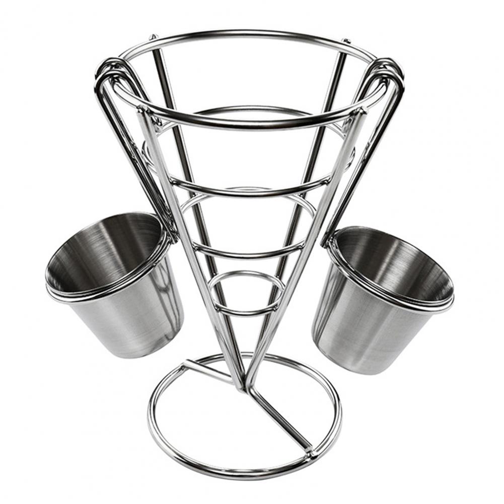 Französisch Frites Stehen Mit Soße-Trichter einstellen Rost-nachweisen Metall Chip Tasse Halfter Gebratenes Huhn Anzeige Gestell Korb Party Küche Versorgung: Weiß