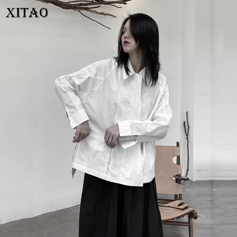 XITAO minoría Tops y blusas para mujer personalidad Irregular blanco y negro con cremallera camisa Simple de de talla grande ropa XJ4592