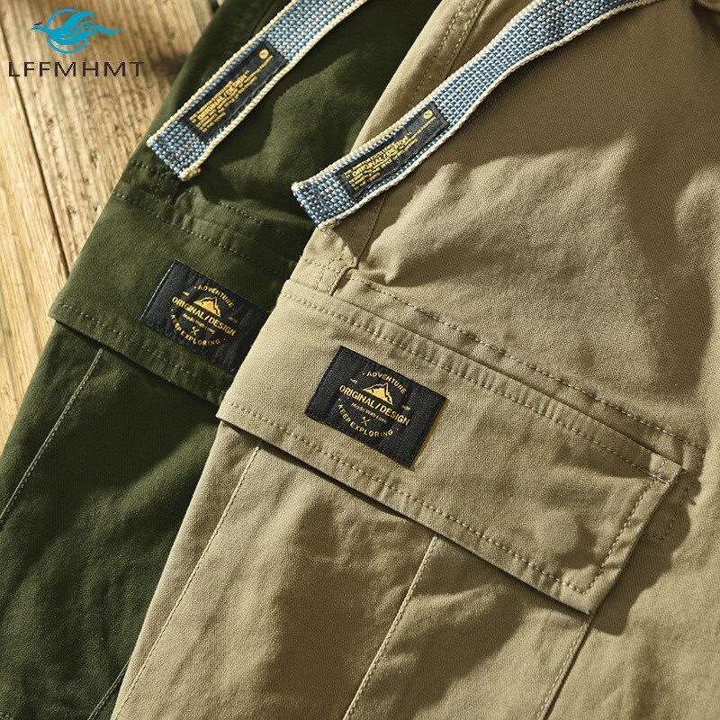 Monos de Color caqui para hombre, pantalones Verdes del Ejército, cinturón elástico de bolsillo múltiple, pantalón de carga informal de