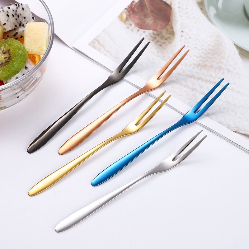 2/6pcs Fruit Fork Set Mini Cute Stainless Steel Dessert Forks Silver Gold Rose Gold Cake Flatware Cutery Fork for Home Use