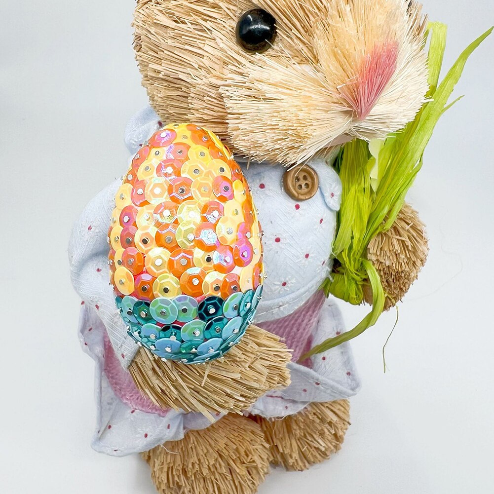 1 set süße diy-ostereier-ornamente, glitzerhasen-form-picks, pastellfarbene kaninchen-blumen-basteldeko für zuhause, geschäft, büro