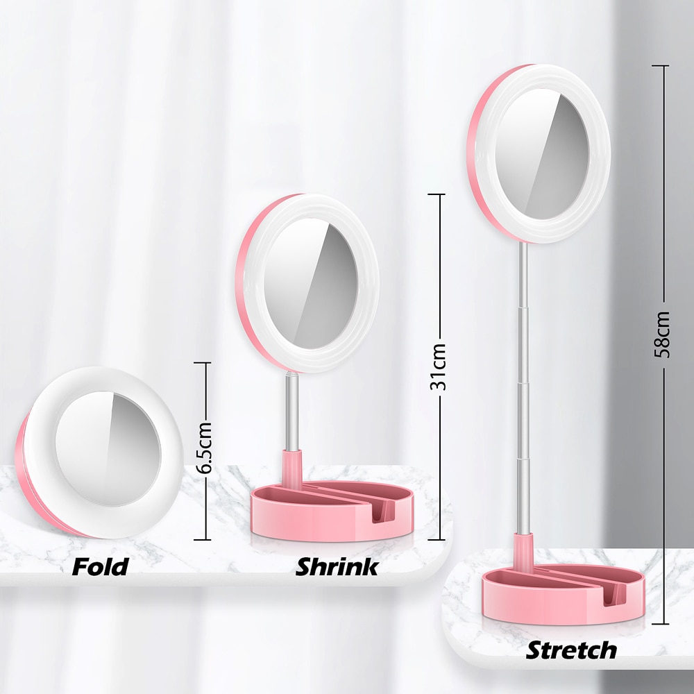 LED Makeup Mirror Dimmable LED Selfie Live Ring Fill Light Standing Mirror Adjustable Photography RingLight Vanity Mirrors