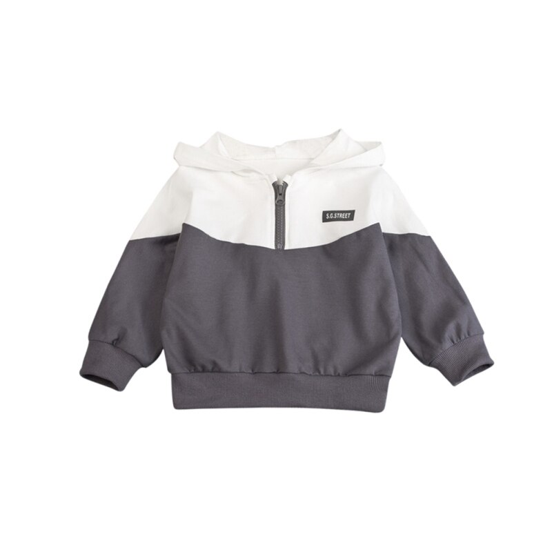 0-3T Trui Hooded Baby Jongens En Meisjes Katoen Mode Kleuraanpassing Half Rits: Grijs / L (1-2Y)