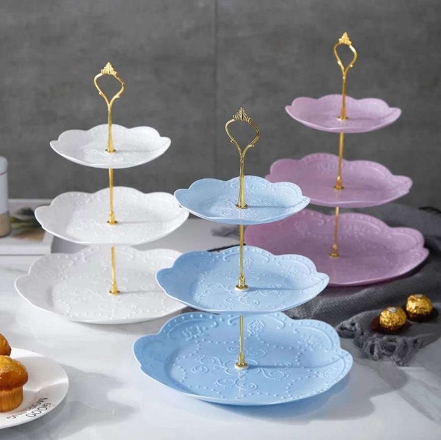 Creatieve Drie Lagen Cake Stand Modieuze Woonkamer Dessert Fruit Verjaardagsfeestje Bruiloft Snack Cupcake Plaat