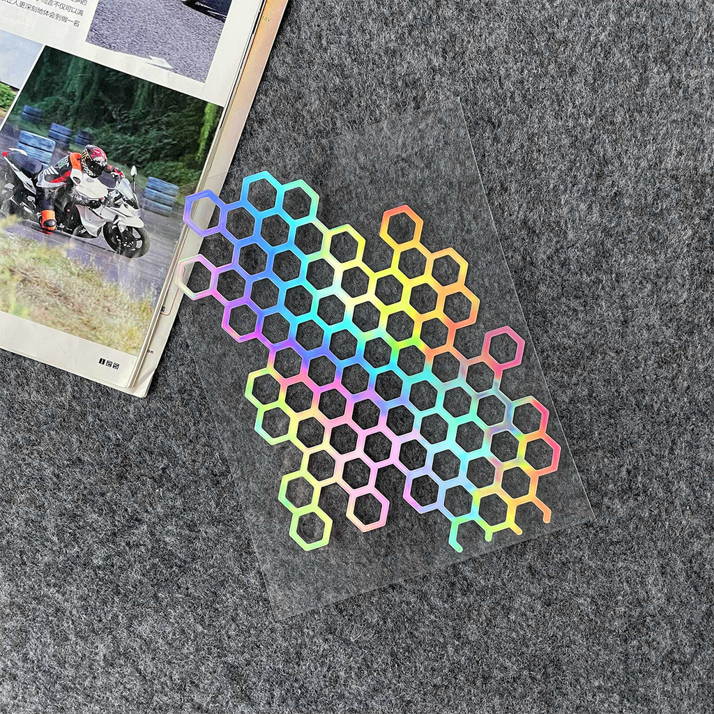 Honeycomb Motorcycle Sticker Reflective Motorcycle Helmet Body Grid Shaped Decal Waterproof Motorcycle Accesssories: Gold