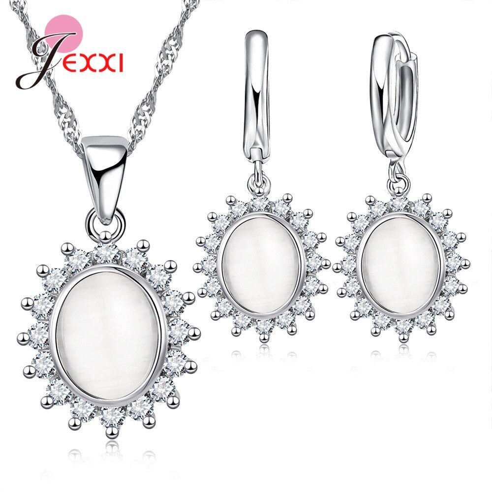 925 Sterling Silver Flower Pendant Jewelry Sets Women Girls Earrings Necklaces For Wedding Engagement Party