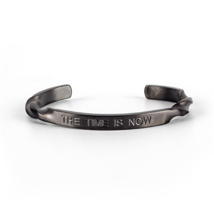 JKJ Titanium Steel Couple Love The Time is Now bracelet Bangle for Men Women Lovers Jewelry: Gray