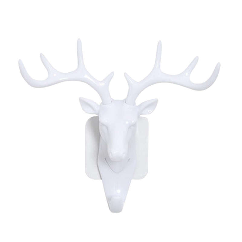 Deer head Self Adhesive Wall Door Hook Hanger Bag Keys Sticky Holder Living room bedroom coat hook without trace head hook #4J06: White