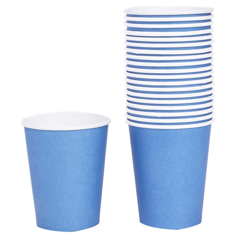 40 Pcs Paper Cups (9 Oz)-Plain Effen Kleuren Verjaardagsfeestje Servies Catering, 20 Pcs Blue & 20 Pcs Rood