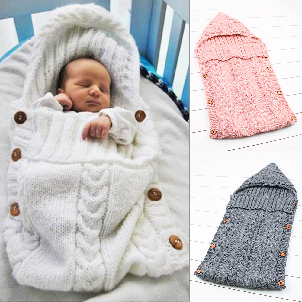 Pasgeboren Baby Winter Kinderwagen Wrap Deken Voetenzak Warm Gebreide Haak Inbakeren Anti-Kick Slaapzakken Peuter Baby Slaap Zak