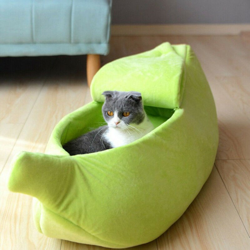 Thuis Leuke Banaan Stijl Huisdier Slaapzak Kat Hond Puppy Nest Bed Zachte Warme Huis Mat Pad Kennel Kussen: green / L