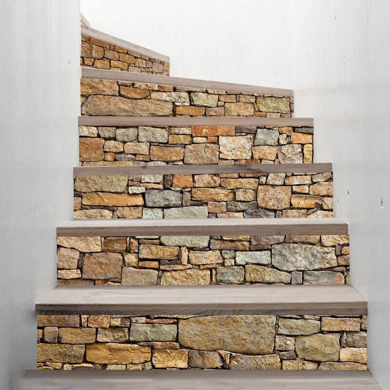 Escadaria de Pedra 6 Pçs/set 3D Stairway Riser Escada Piso Etiqueta Auto Adesiva DIY Decalque Da Parede Do PVC Multi Pacote-peça À Prova D' Água