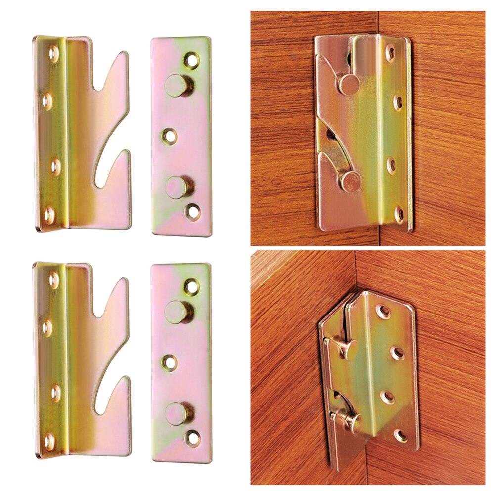 4pair/set Universal Bedroom Thickened Furniture Fittings Non Mortise Home Bed Rail Brackets Recessed Concealed Connector Iron