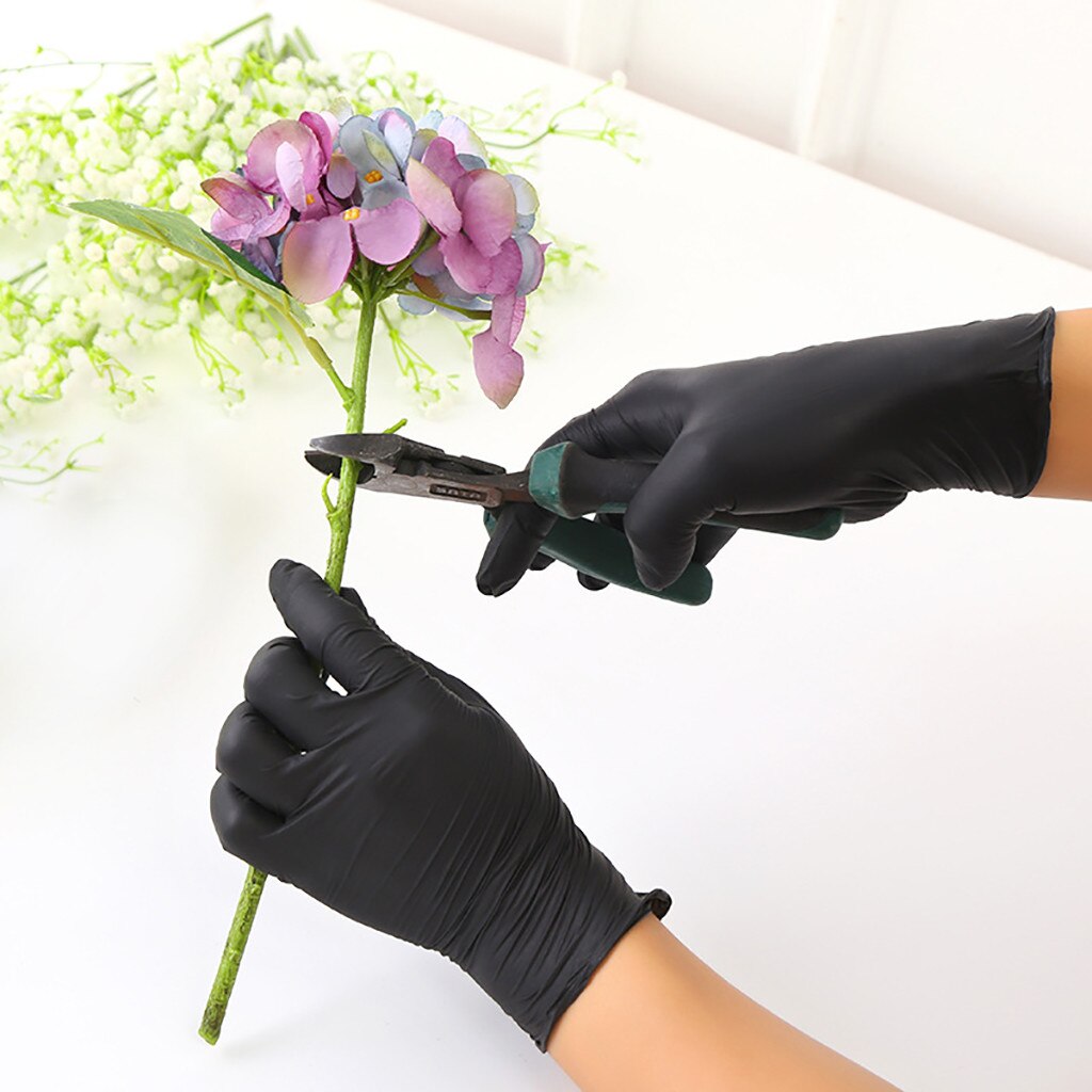 100Pcs Black Disposable Gloves Latex Rubber Household Kitchen Dishwash Gloves Work Garden Universal for Left and Right Hand#F: S