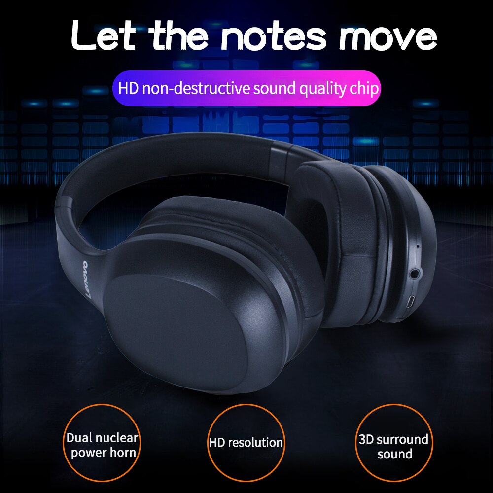 Lenovo Draadloze Hoofdtelefoon Bluetooth 5.0 Multi-Modus Stereo Headset Met Microfoon 300Mah Batterij 3.5Mm Jack Voor Pc laptop Telefoon