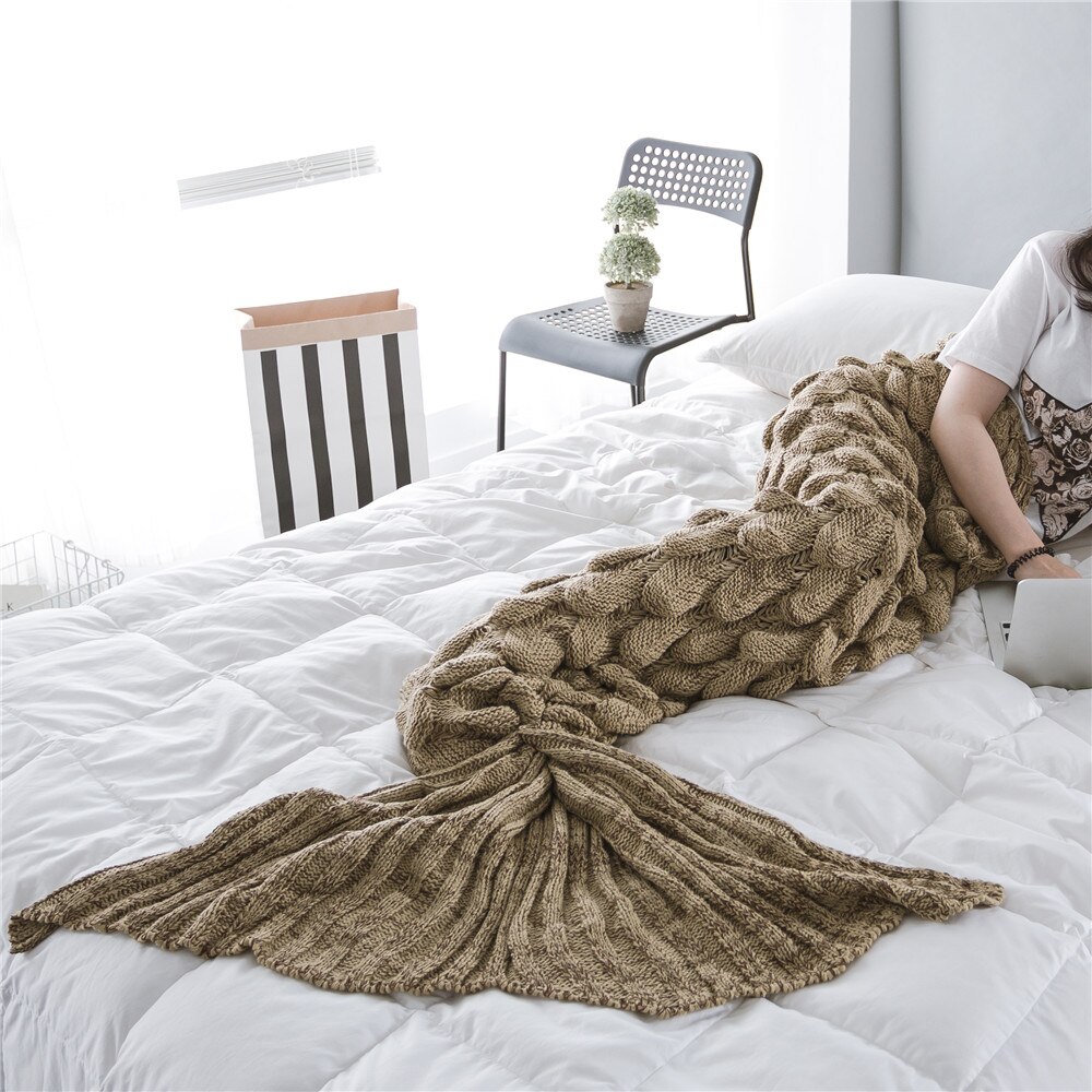 Knitted Mermaid Tail Blanket Fish Scales Crochet Handmade Sleeping Bag for Kids Adult Birthday Christmas: Model 3 / 90x195CM