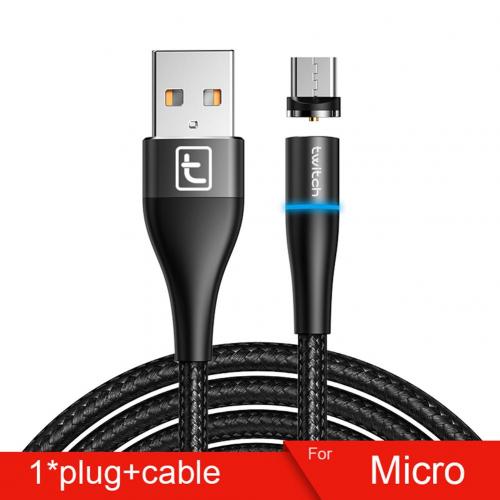 Cabo usb magnético de carregamento rápido, tipo c para carregador de dados e carregador de celular: Black Micro USB