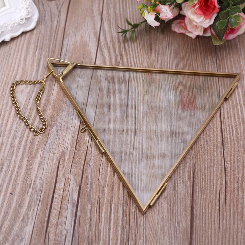 Triangle Floating Hanging Photo Frame Metal Glass Portrait Picture Plant Specimen Display Holder Double Sided Home Decoration