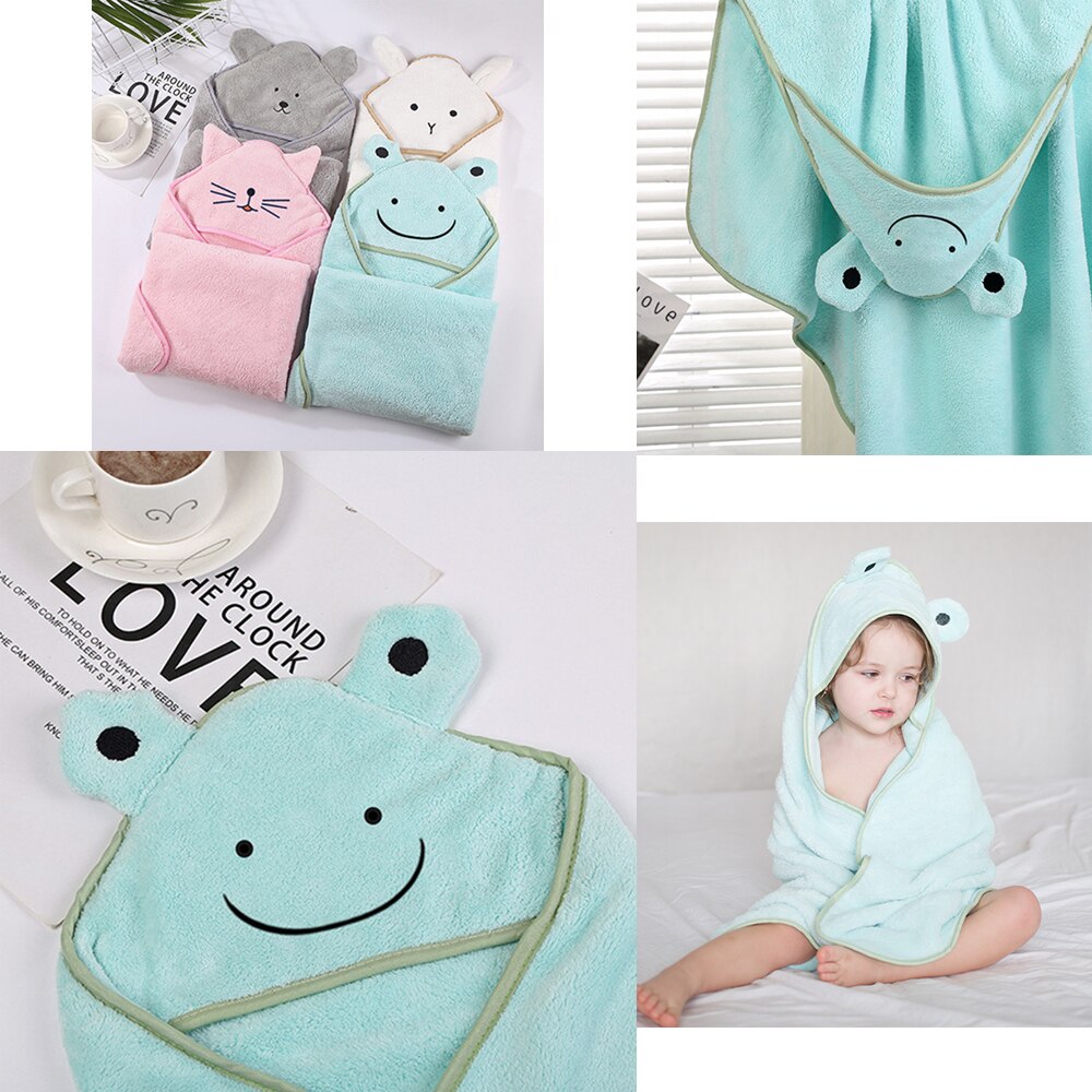 Pasgeboren Baby Bathrode Coral Fleece 90*90Cm Kap Deken Fleece Cartoon Dier Schattige Bebe Hooded Badhanddoek Zuigeling baby 'S Spa