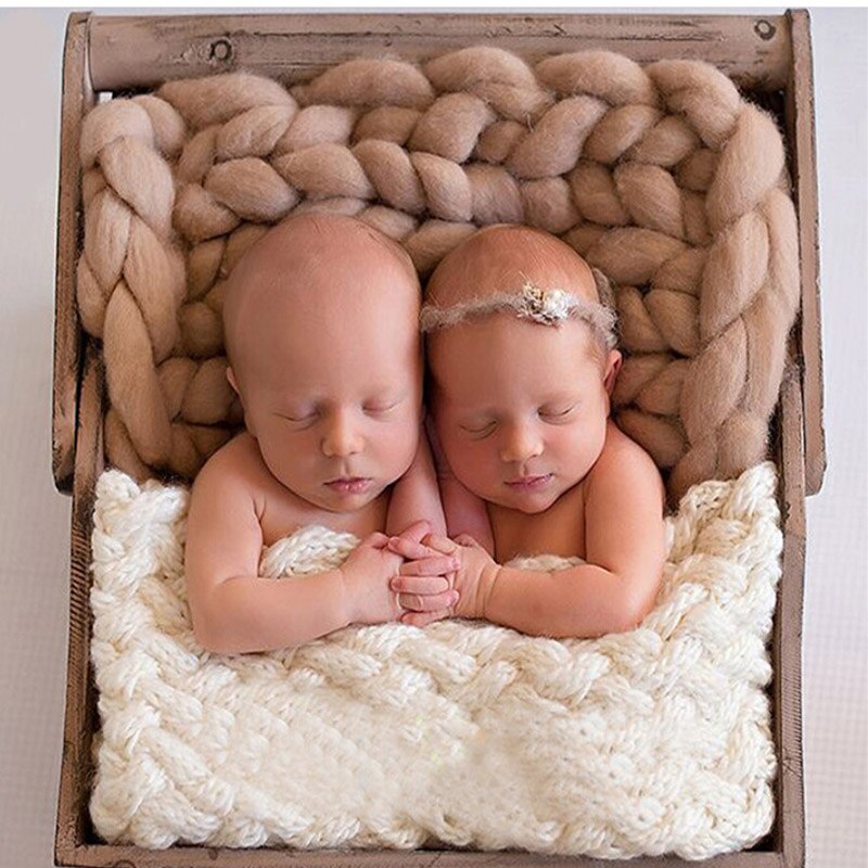 Cartoon Wool Crochet Baby Blanket Newborn Photography Props Chunky Knit Blanket Basket Filler 8 colors
