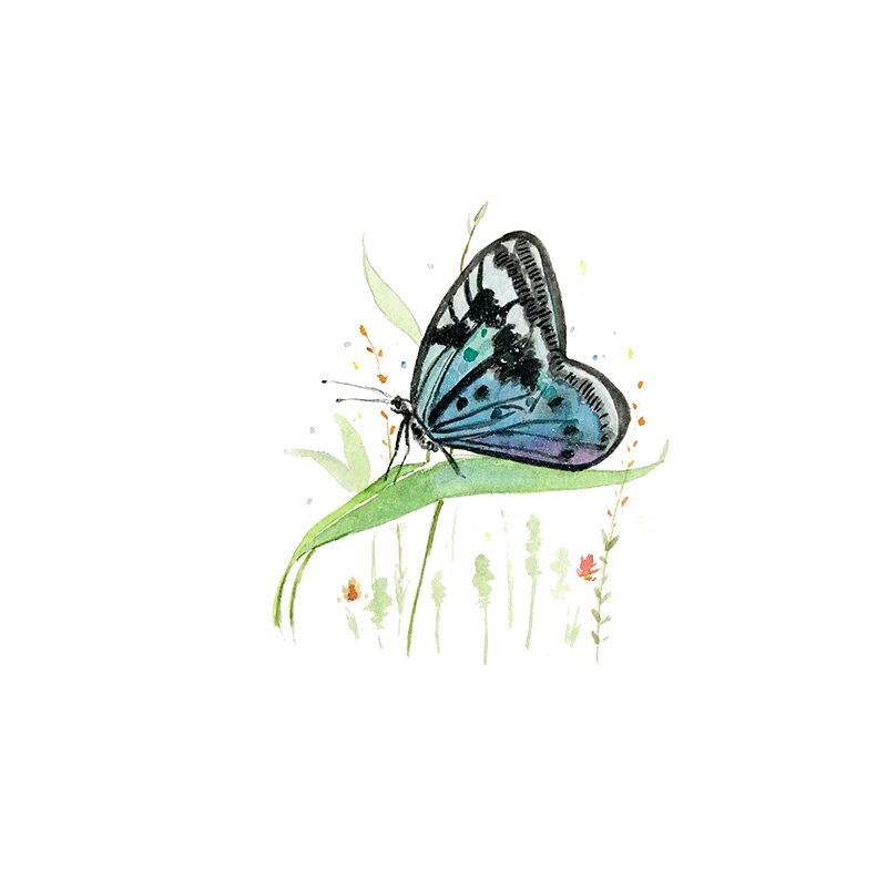 Yoja 19.7 x 23.2cm dejlig tegneserie toilet d sommerfugl blomst akvarel sjovt hjem wallstickers vægmaleri  t1-1564