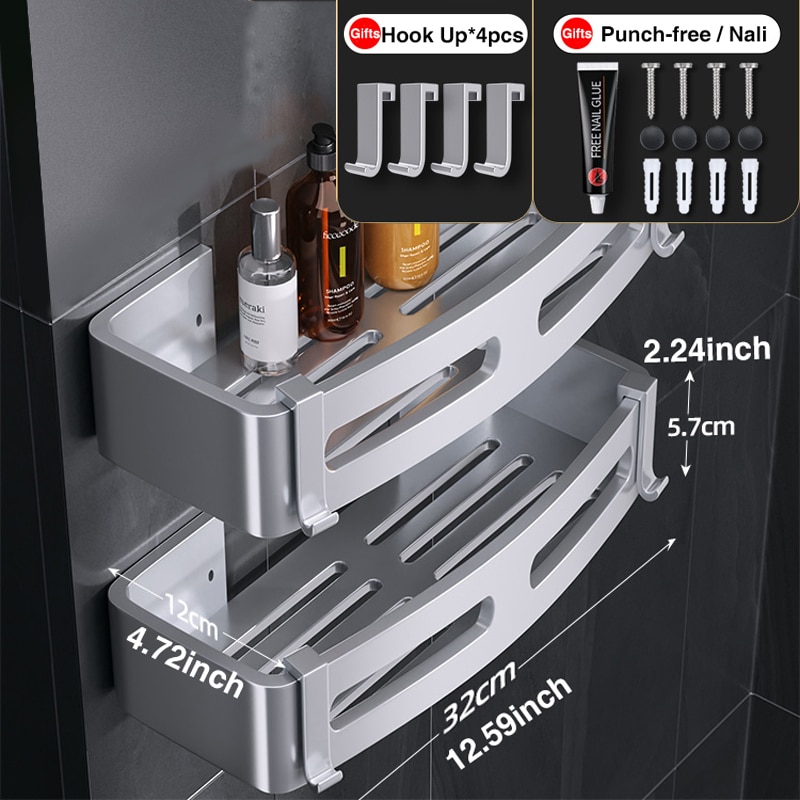 Joybos Ruimte Aluminium Badkamer Plank Douche Planken Geen-Boor Wall Mount Douche Opbergrek Hoekplank Badkamer Accessoires: XL Sliver 2