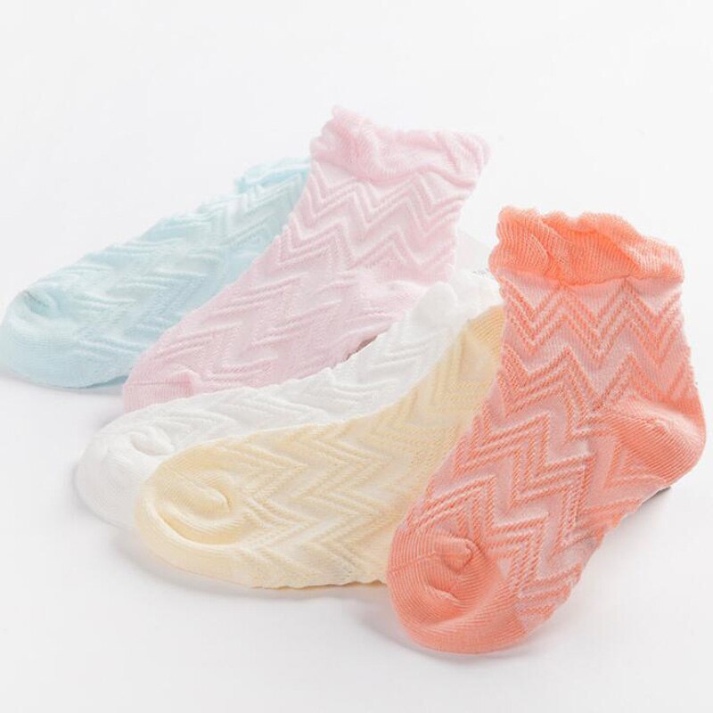 Calcetines finos de algodón para niños de 0 a 8 años, medias informales de color sólido para bebés, 5 par/lote